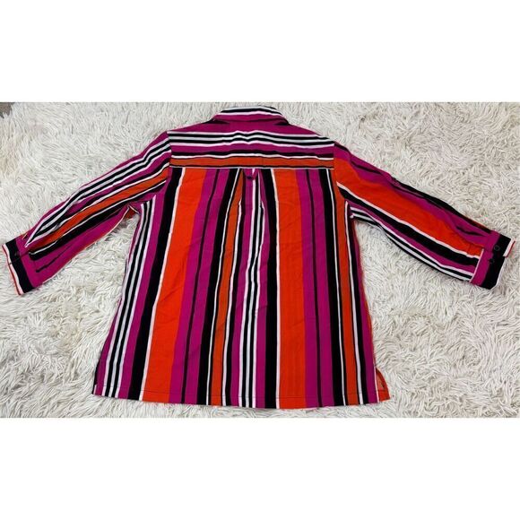 Orange, black, pink, and white striped long sleeve vintage blouse by Notations s - Picture 5 of 6